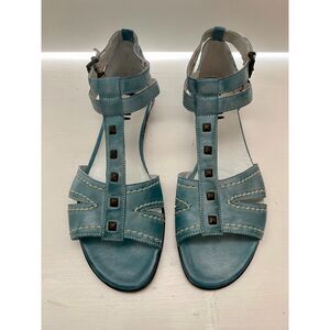 NIB $149 FIDJI Aqua Blue Soft Leather Gladiator Stud Sandals 10